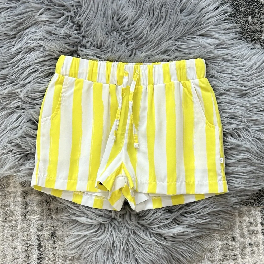 Someone Kids Stripe Shorts 140/10Y Yellow/White Vertical Stripes Elastic Waist